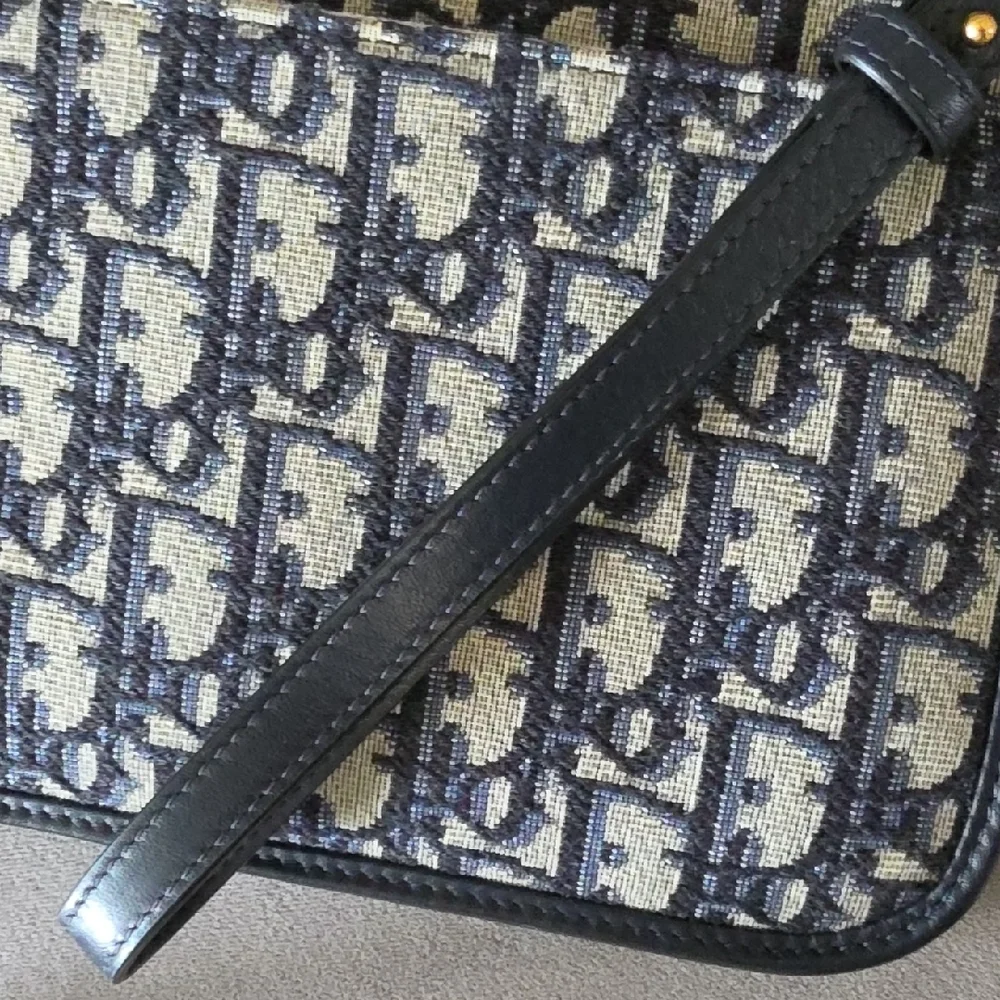 AUTHENTIC CHRISTIAN DIOR Oblique Flap Pouch Clutch Navy Blue - Picture 6 of 16